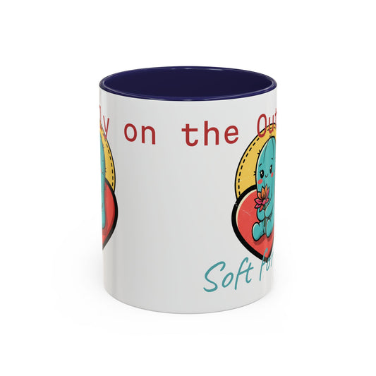 Prickly on the Outside, Soft for You Accent Coffee Mug — Cute Cactus Ceramic Mug (11/15 oz)