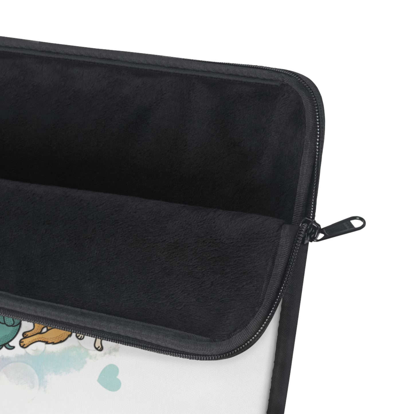 Cute Pug Parade Laptop Sleeve — Cartoon Dogs with Heart Balloons