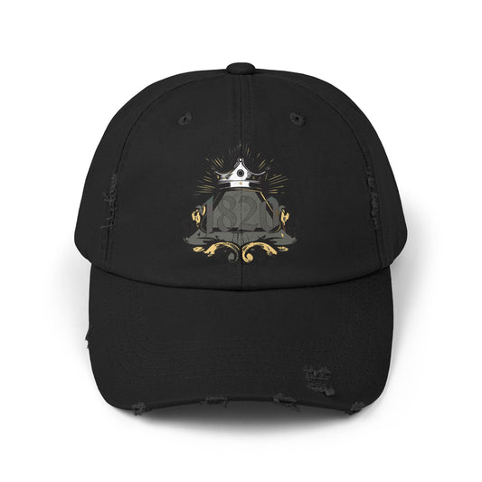 "1820" Distressed Baseball Cap with Gothic Crest Design