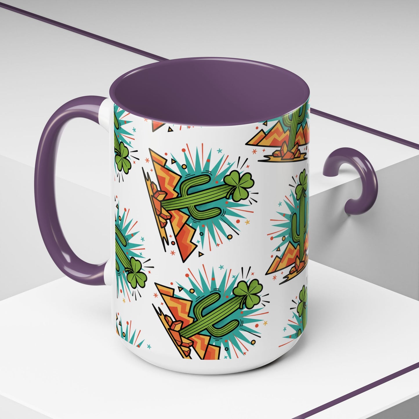 Arizona Shamrock Cactus Mug — Retro Pop Art St. Patrick’s Day Coffee Cup (11/15oz)