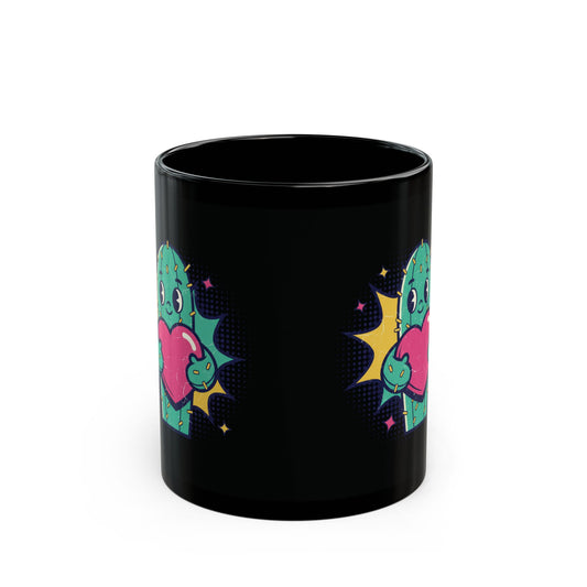11oz/15oz Black Mug — "The Prick That Holds My Heart" Cactus Love Coffee Cup