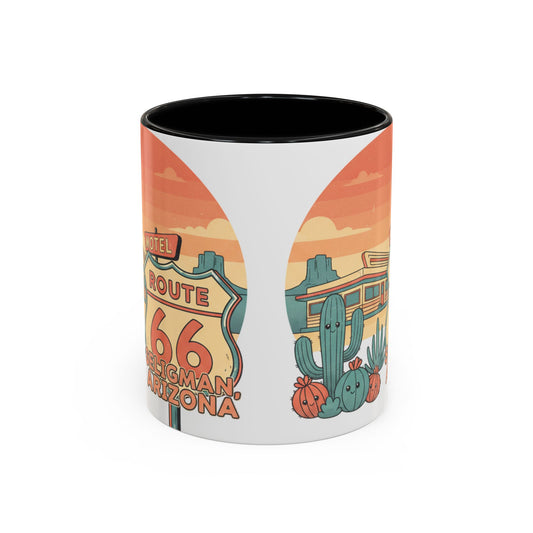 Route 66 Seligman Retro Pop Art Coffee Mug — Pastel Desert Sunset