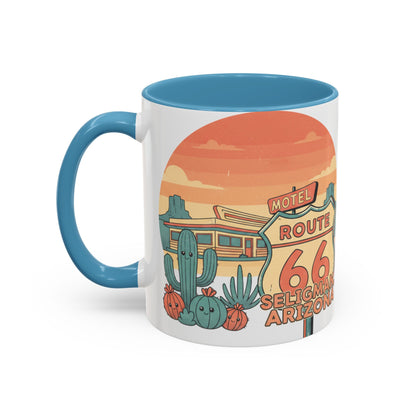 Route 66 Seligman Retro Pop Art Coffee Mug — Pastel Desert Sunset