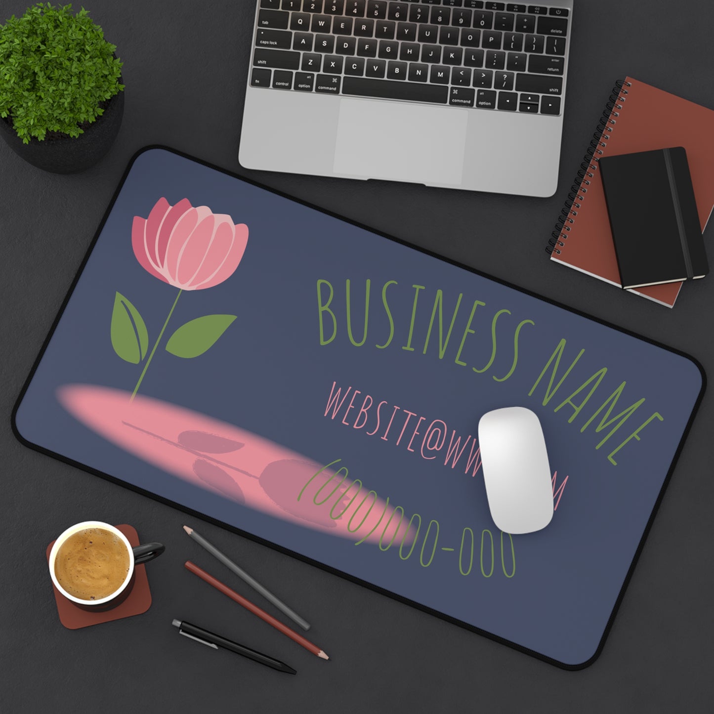 Floral Business Desk Mat — Customizable Logo, Contact Info Mouse Pad