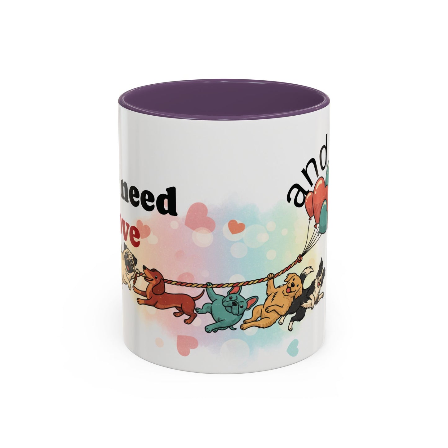 Valentine Dogs Tug-of-Love Mug — Playful Pop-Art Heart Balloons