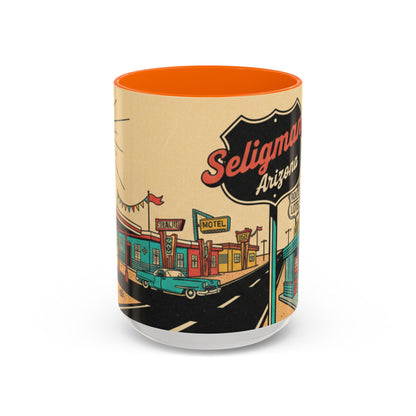 Route 66 Seligman Retro Pop Art Coffee Mug — Vintage Desert Roadside Design (11/15oz)