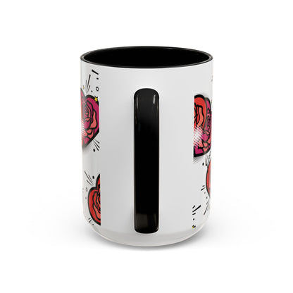 Rose Heart Accent Coffee Mug — Retro Pop Floral Design (11/15 oz)