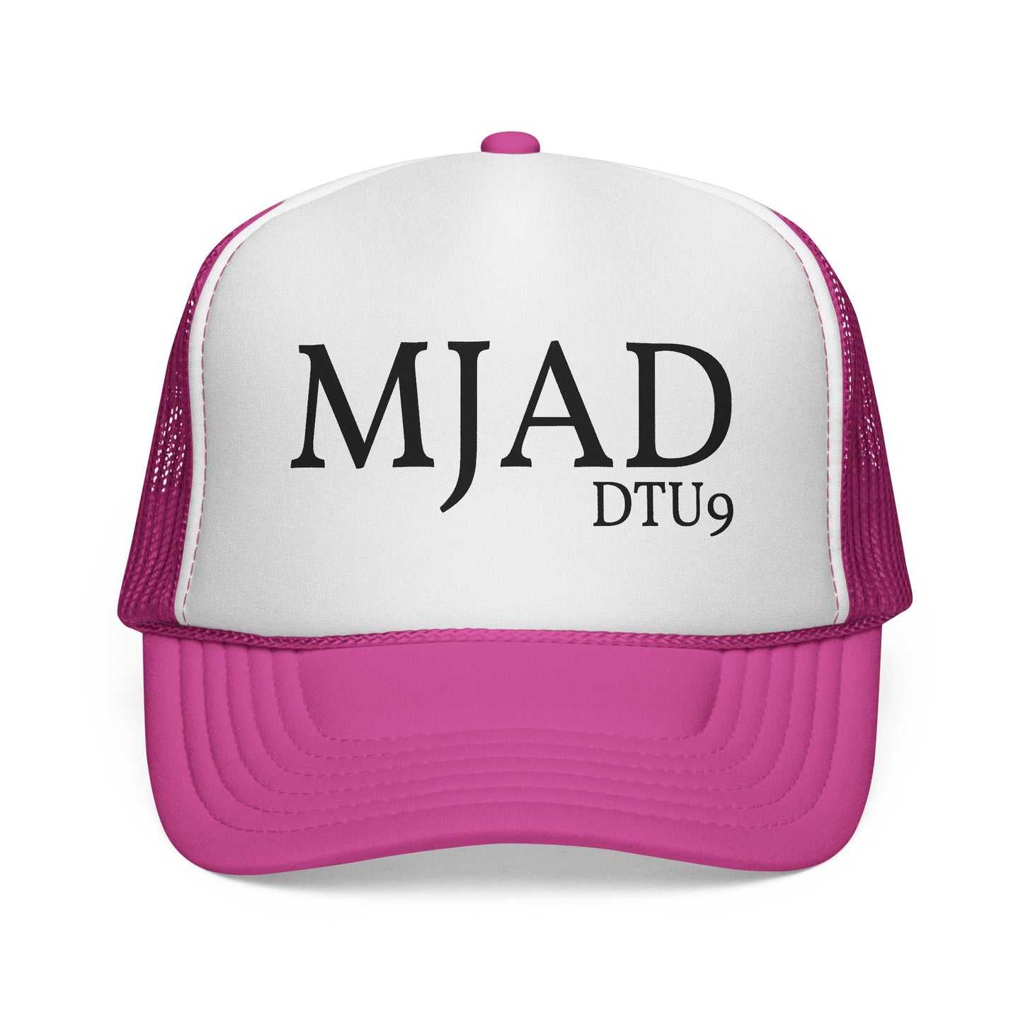 MJAD DTU9 Trucker Cap — Vintage Script Retro Mesh Baseball Hat