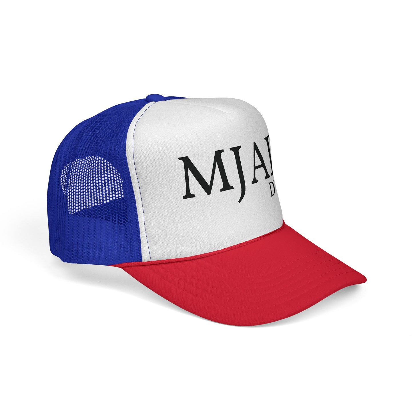 MJAD DTU9 Trucker Cap — Vintage Script Retro Mesh Baseball Hat
