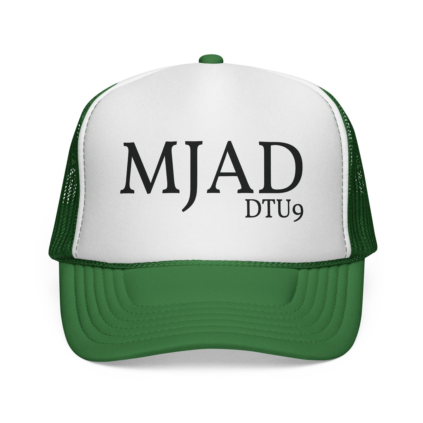MJAD DTU9 Trucker Cap — Vintage Script Retro Mesh Baseball Hat