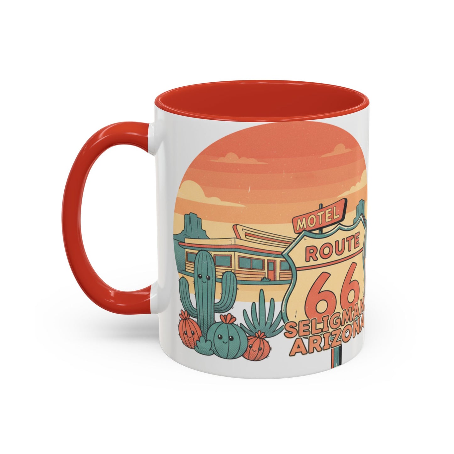 Route 66 Seligman Retro Pop Art Coffee Mug — Pastel Desert Sunset