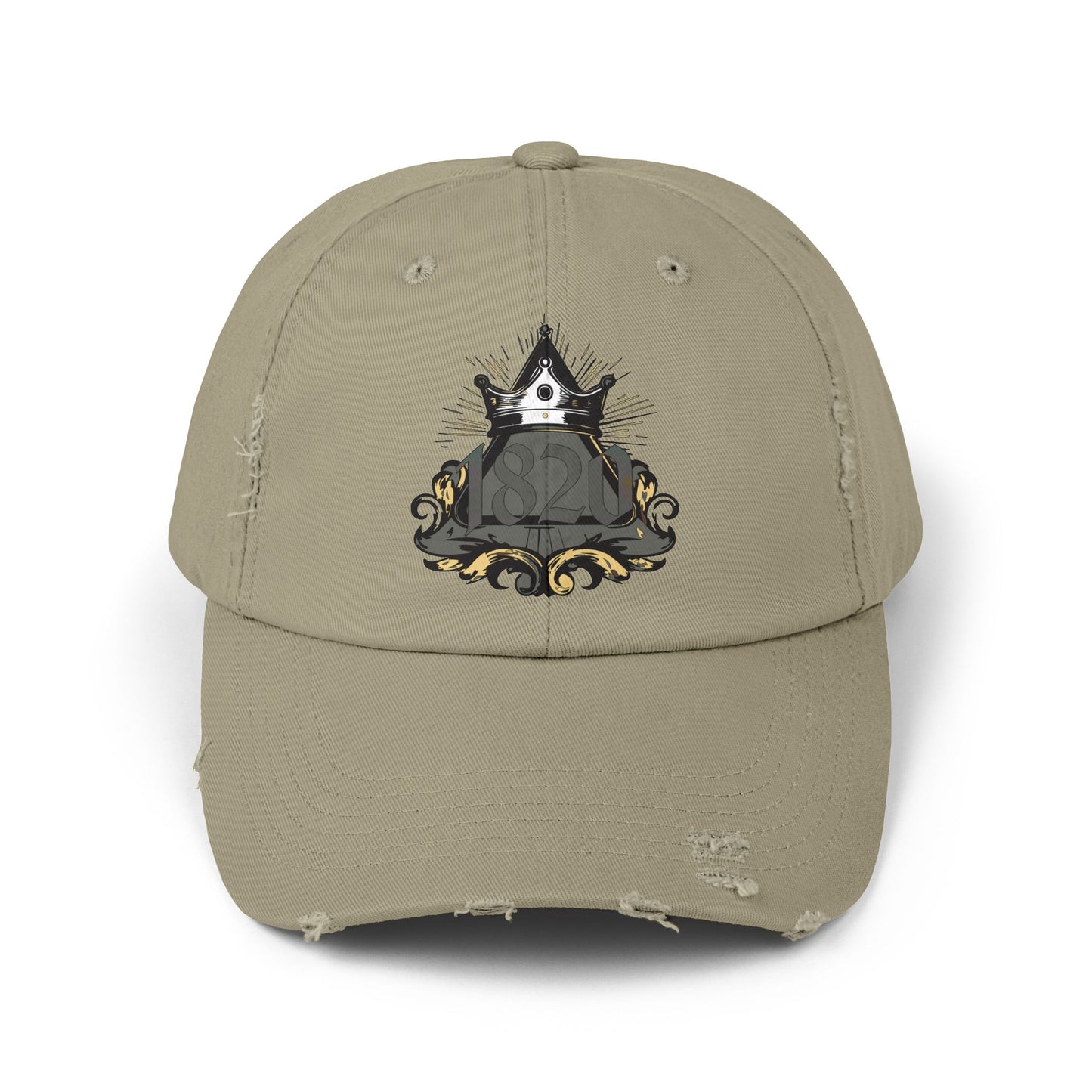 "1820" Distressed Baseball Cap with Gothic Crest Design