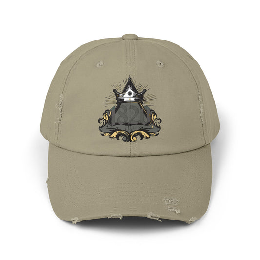 "1820" Distressed Baseball Cap with Gothic Crest Design