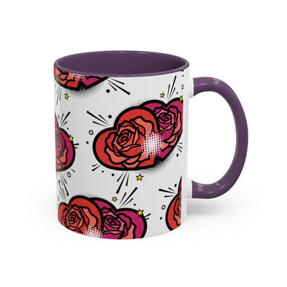 Rose Heart Accent Coffee Mug — Retro Pop Floral Design (11/15 oz)