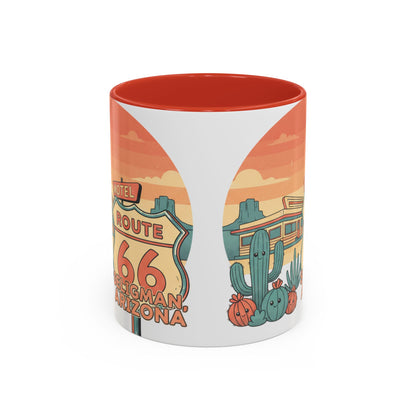 Route 66 Seligman Retro Pop Art Coffee Mug — Pastel Desert Sunset