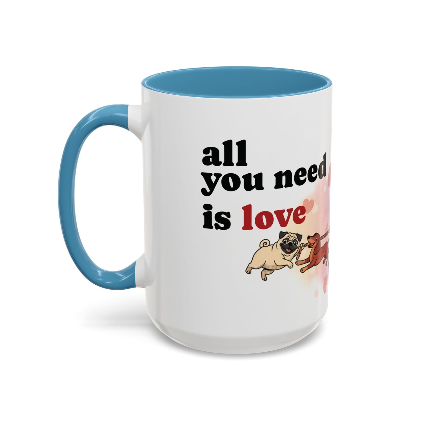 Valentine Dogs Tug-of-Love Mug — Playful Pop-Art Heart Balloons