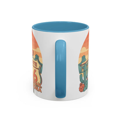 Route 66 Seligman Retro Pop Art Coffee Mug — Pastel Desert Sunset