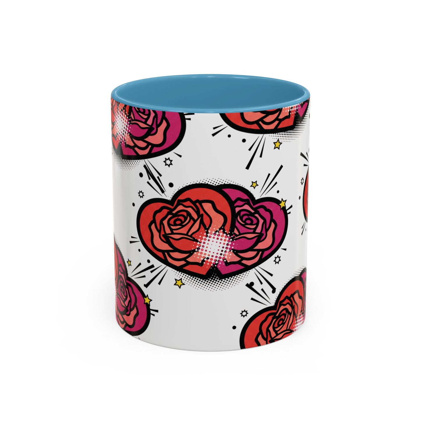 Rose Heart Accent Coffee Mug — Retro Pop Floral Design (11/15 oz)