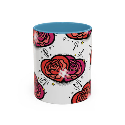 Rose Heart Accent Coffee Mug — Retro Pop Floral Design (11/15 oz)