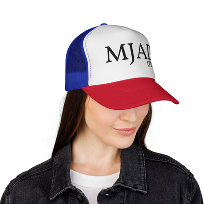 MJAD DTU9 Trucker Cap — Vintage Script Retro Mesh Baseball Hat