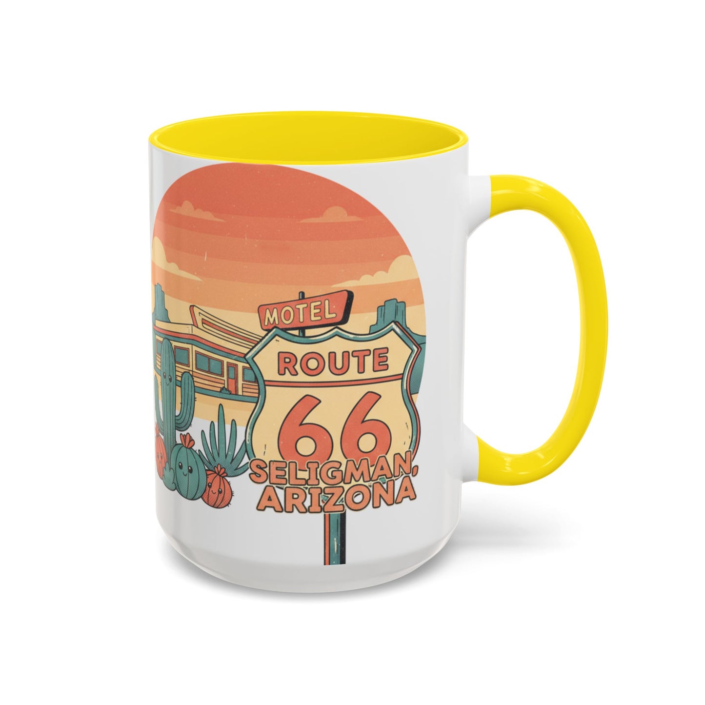Route 66 Seligman Retro Pop Art Coffee Mug — Pastel Desert Sunset