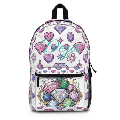 Gemstone Pattern Backpack — Cute Pastel Jewels & 'Cozy' Graphic Daypack