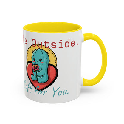 Prickly on the Outside, Soft for You Accent Coffee Mug — Cute Cactus Ceramic Mug (11/15 oz)