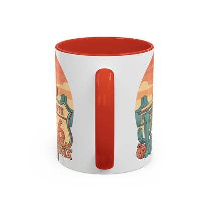 Route 66 Seligman Retro Pop Art Coffee Mug — Pastel Desert Sunset