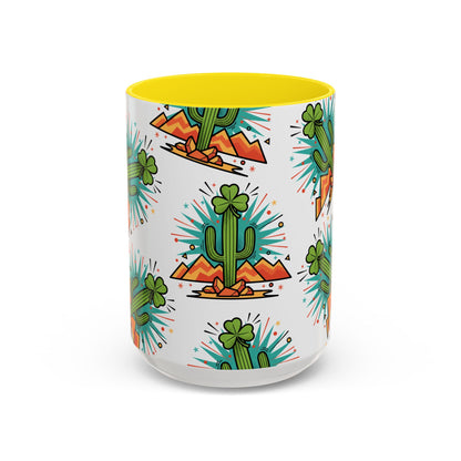 Arizona Shamrock Cactus Mug — Retro Pop Art St. Patrick’s Day Coffee Cup (11/15oz)