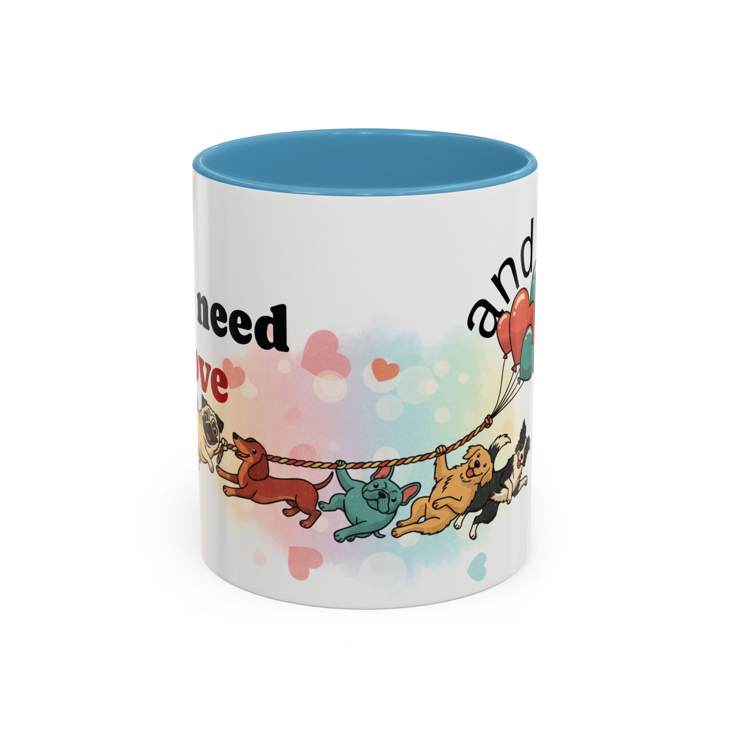 Valentine Dogs Tug-of-Love Mug — Playful Pop-Art Heart Balloons