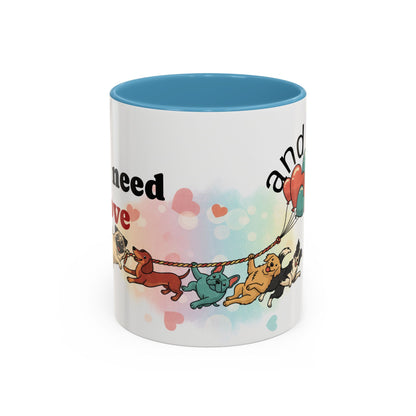 Valentine Dogs Tug-of-Love Mug — Playful Pop-Art Heart Balloons