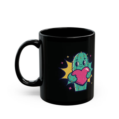11oz/15oz Black Mug — "The Prick That Holds My Heart" Cactus Love Coffee Cup
