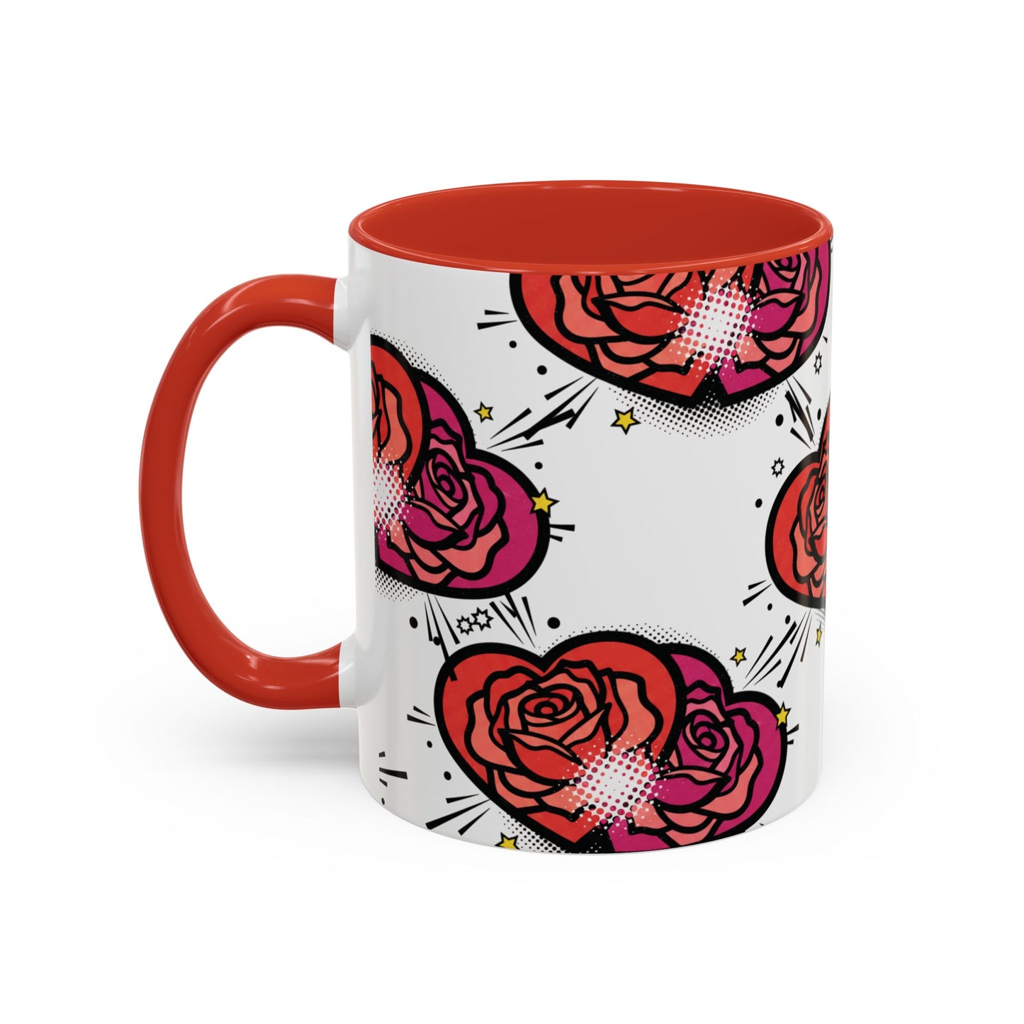 Rose Heart Accent Coffee Mug — Retro Pop Floral Design (11/15 oz)