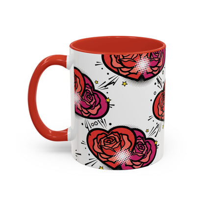 Rose Heart Accent Coffee Mug — Retro Pop Floral Design (11/15 oz)