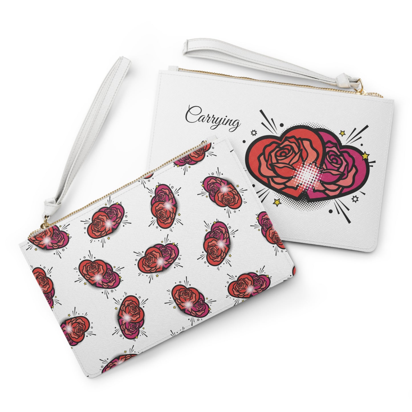 Rose Pattern Clutch Bag – Floral Cosmetic Wristlet for Women
