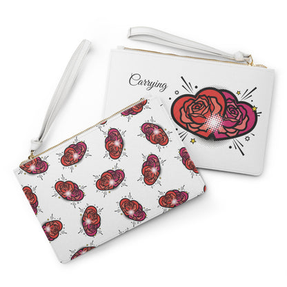 Rose Pattern Clutch Bag – Floral Cosmetic Wristlet for Women