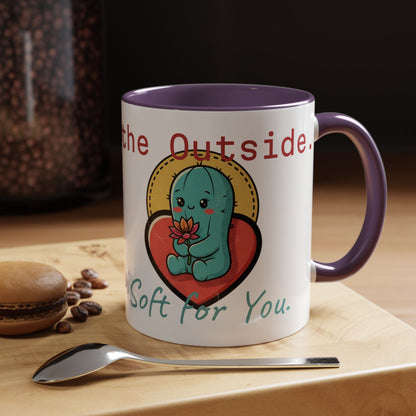 Prickly on the Outside, Soft for You Accent Coffee Mug — Cute Cactus Ceramic Mug (11/15 oz)