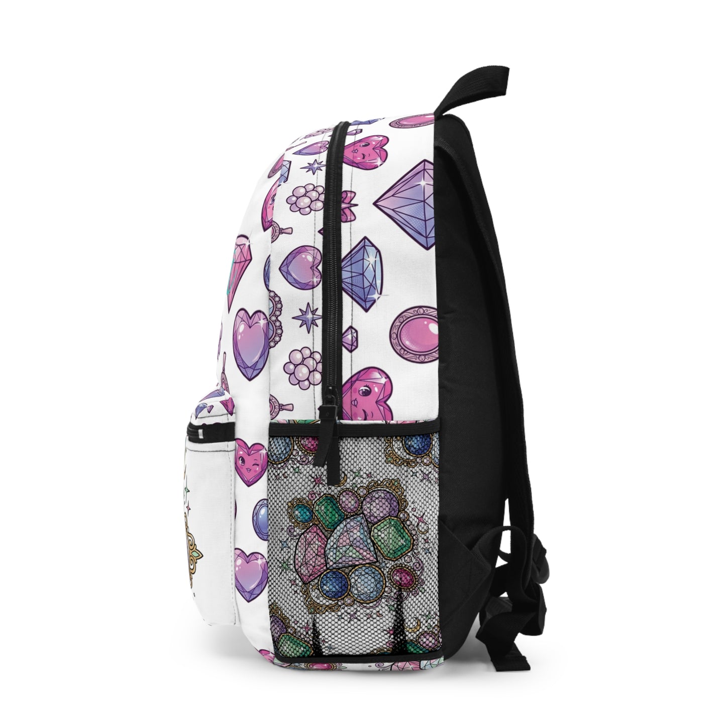 Gemstone Pattern Backpack — Cute Pastel Jewels & 'Cozy' Graphic Daypack