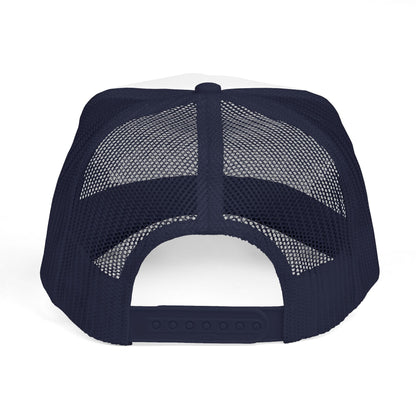 MJAD DTU9 Trucker Cap — Vintage Script Retro Mesh Baseball Hat
