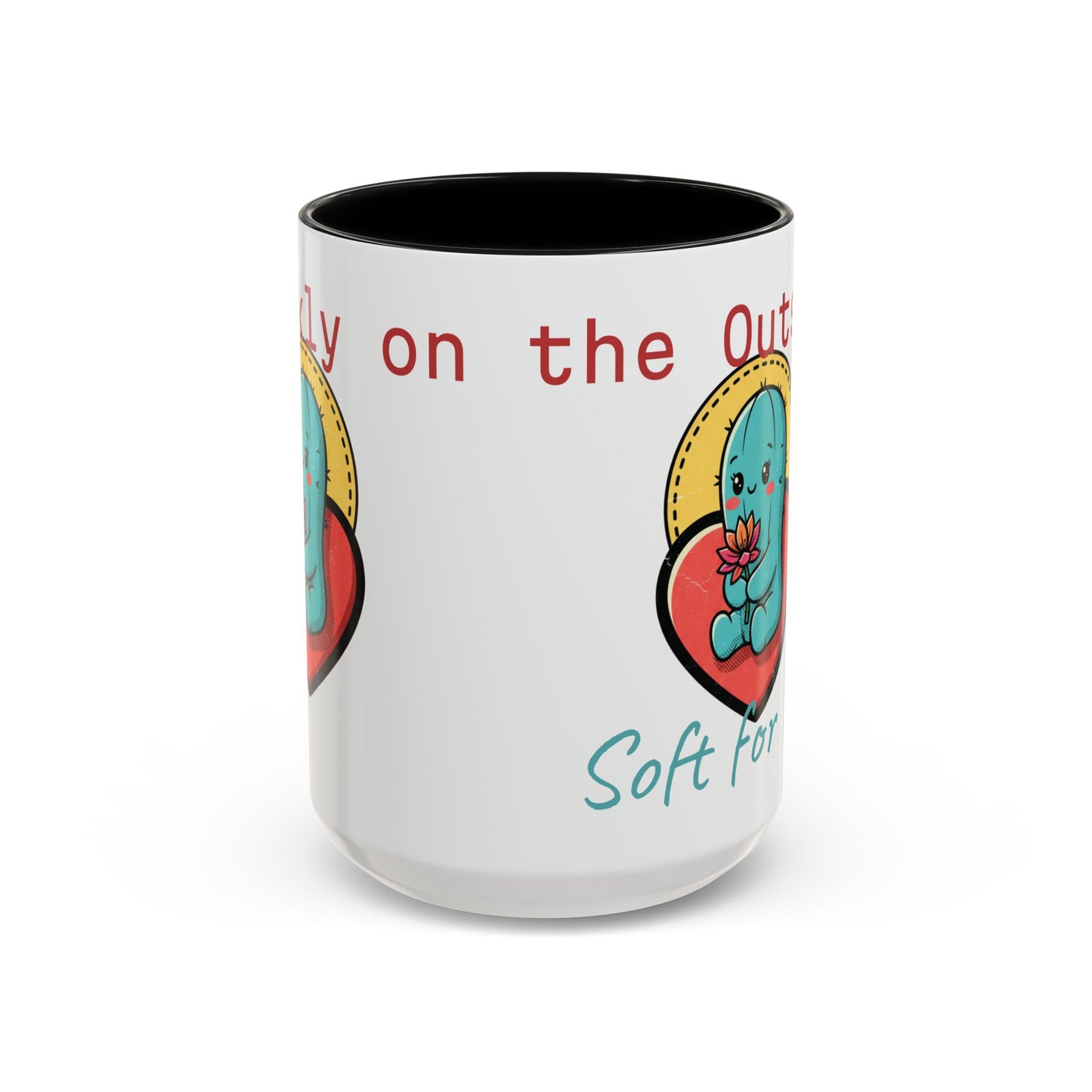 Prickly on the Outside, Soft for You Accent Coffee Mug — Cute Cactus Ceramic Mug (11/15 oz)