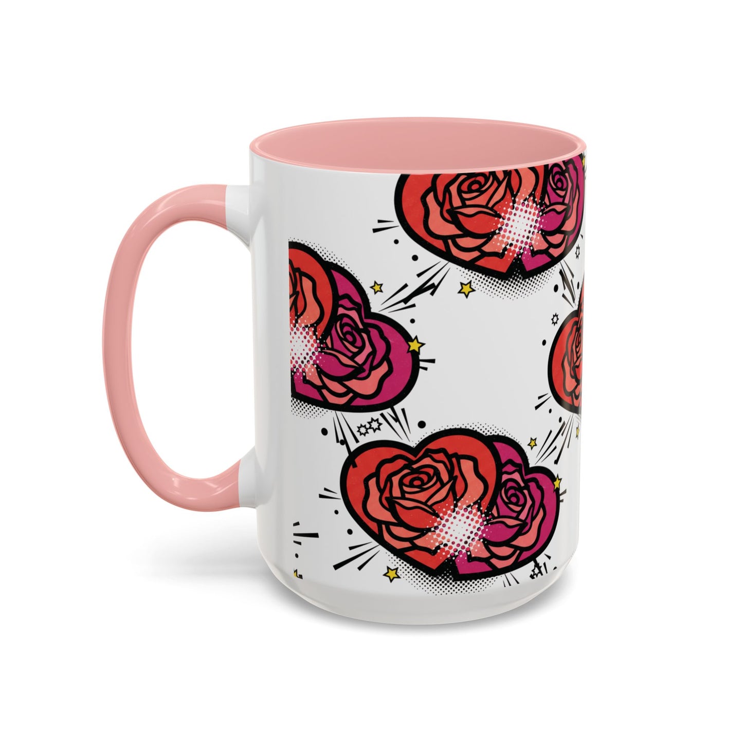 Rose Heart Accent Coffee Mug — Retro Pop Floral Design (11/15 oz)