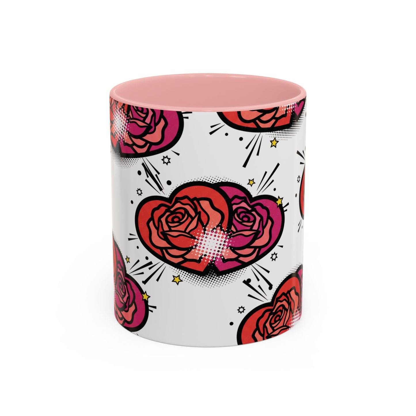 Rose Heart Accent Coffee Mug — Retro Pop Floral Design (11/15 oz)