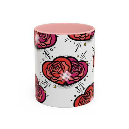 Rose Heart Accent Coffee Mug — Retro Pop Floral Design (11/15 oz)