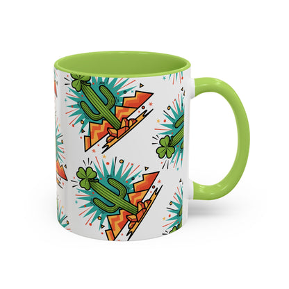 Arizona Shamrock Cactus Mug — Retro Pop Art St. Patrick’s Day Coffee Cup (11/15oz)