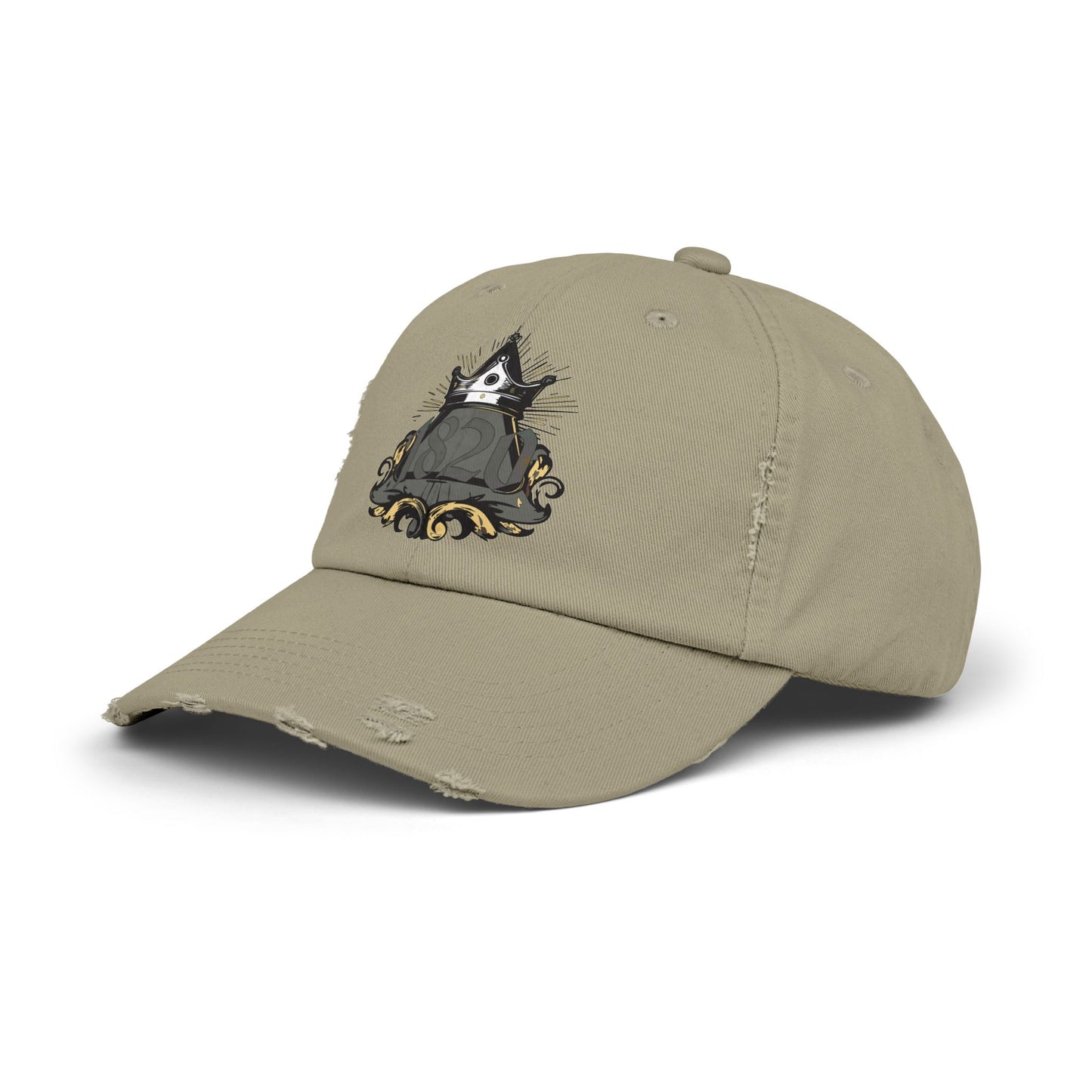 "1820" Distressed Baseball Cap with Gothic Crest Design