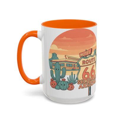 Route 66 Seligman Retro Pop Art Coffee Mug — Pastel Desert Sunset