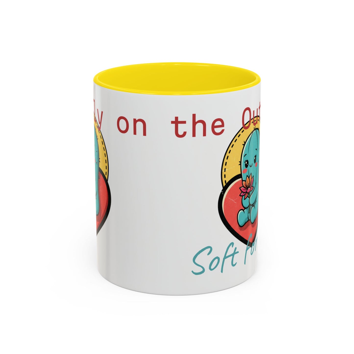 Prickly on the Outside, Soft for You Accent Coffee Mug — Cute Cactus Ceramic Mug (11/15 oz)