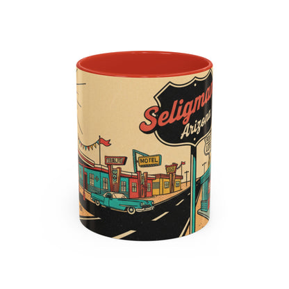 Route 66 Seligman Retro Pop Art Coffee Mug — Vintage Desert Roadside Design (11/15oz)