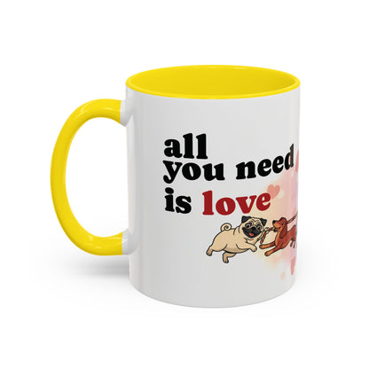 Valentine Dogs Tug-of-Love Mug — Playful Pop-Art Heart Balloons