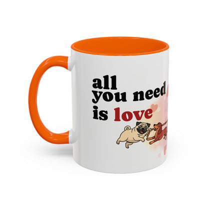 Valentine Dogs Tug-of-Love Mug — Playful Pop-Art Heart Balloons